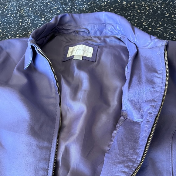 Y2K Sz L Mauve Leather Zippered Jacket - Picture 3 of 6